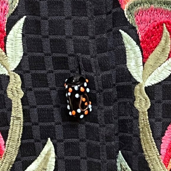 Maggie Barnes 2X Black Blazer Jacket  Pink Floral Embroidery Glass Bead Closures - Picture 6 of 7